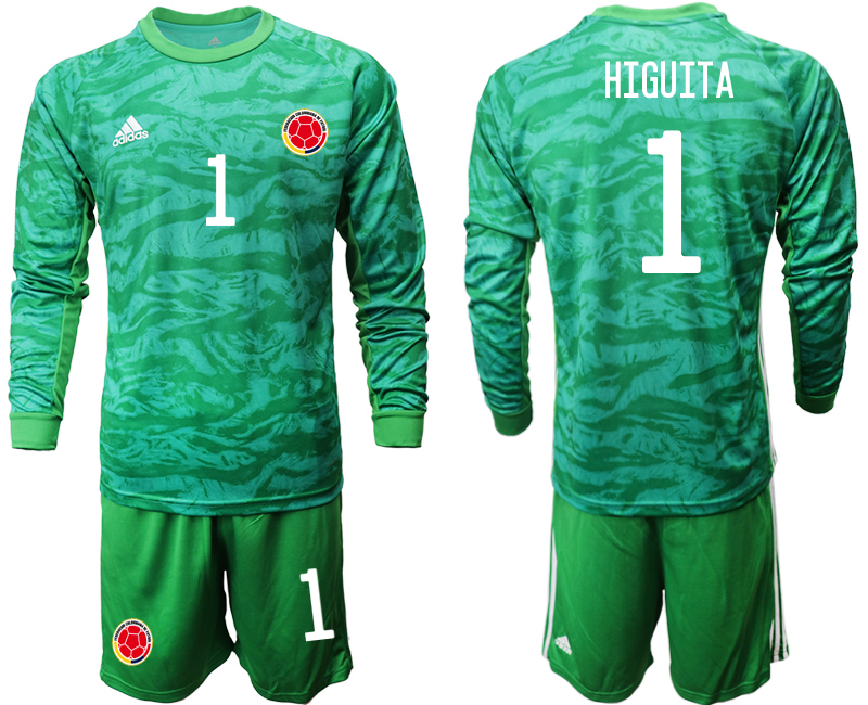 Men 2020-2021 Season National team Colombia goalkeeper Long sleeve green #1 Soccer Jersey3